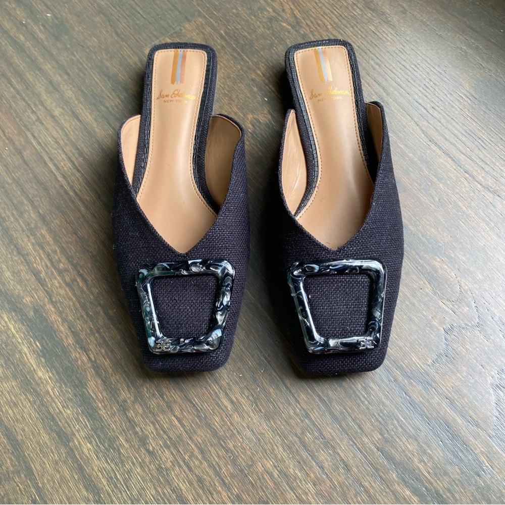 Black linen Sam Edelman Women’s size 6.5 M Lavina Buckle mules